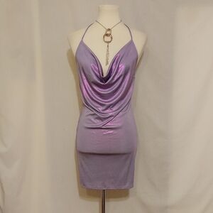 Madrag Lavender Metalic Backless Bodycon Mini Dress